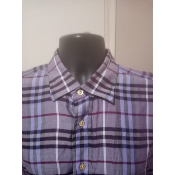 Burberry London Men's Purple Plaid Button Down Shirt USA Made Sz Large L - Picture 4 of 12